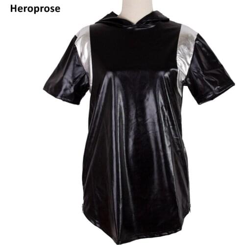 Heroprose 2018 New Fashion Men T Shirt Hip Hop Side Zipper Summer Bronzing Patchwork Dress Tee With a Hood Lengthen Tops