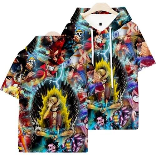 Unisex Anime ONE PIECE 3D Print Hooded Short Sleeve T-Shirt Tee T Shirt Top