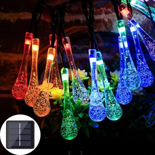 Solar Droplet Bulb Water Drop Shape String Lights Outdoor Waterproof Christmas Garden Light Lawn Courtyard Solar Lamp Decoration