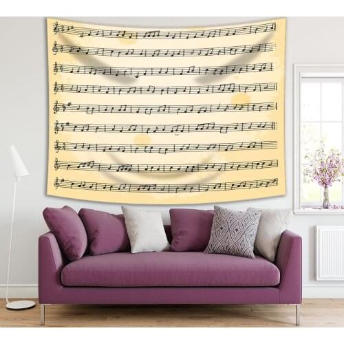 Tapestry Sheet Music Vintage Aged Look Notes 128rhythms Melodies Musical Home Decoration Beige and Black Art