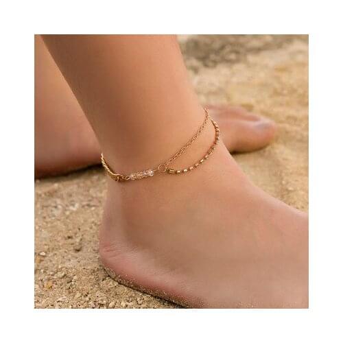 Classic Cuban Chain Women Bead Anklet Summer Beach Gold Color Foot Bracelet Anklet For Women Jewelry Gift