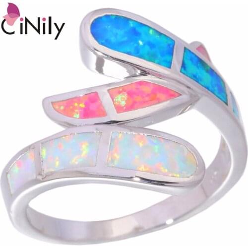 CiNily Created Blue Pink White Fire Opal Silver Plated Ring Wholesale Hot Sell for Women Jewelry Ring Size 6 7 8 9 10 OJ5656