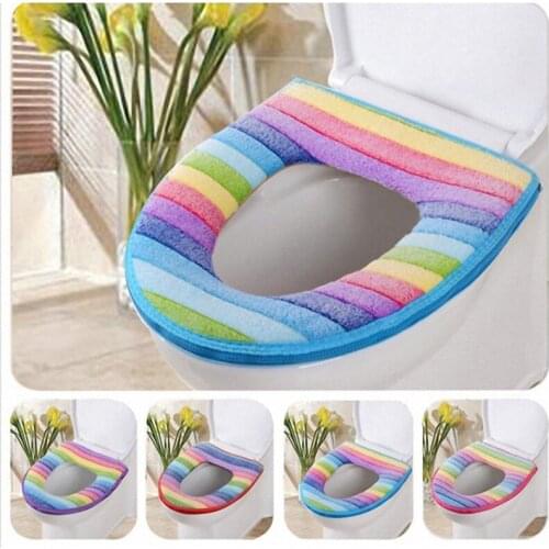 Rainbow 4 Colors O-Shaped Mat Washable Pads WC Thick Velvet Seat Toilet Cover Reusable Bathroom Warmer Household Supplies