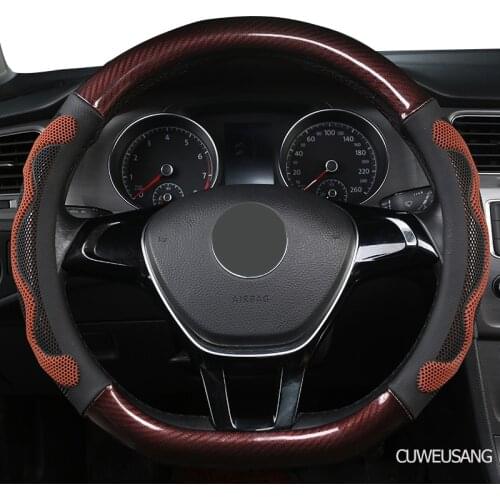 CUWEUSANG Carbon Fiber Leather Car Steering Wheel Cover For LADA Granta Kalina Vesta Niva Xray Priora