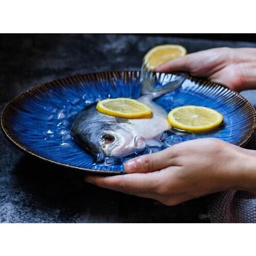 KINGLANG Creative Ceramic Deep Blue Food Steak Pasta Plate Salad Fish Dish Tableware