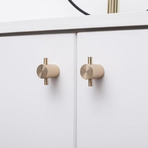 Brass Handle Nordic furniture minimalist wardrobe door drawer shoe cabinet furniture American style single hole pure copper gold