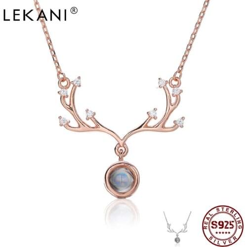 LEKANI Sterling Silver 925 Jewelry Christmas Antlers Pendant Necklaces For Women Clavicle Chain Necklace Valentines Day Gift