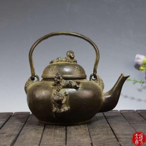 Antique QingDynasty copper Teapot,hand-carving crafts,Home Decoration,handmade crafts/Collection