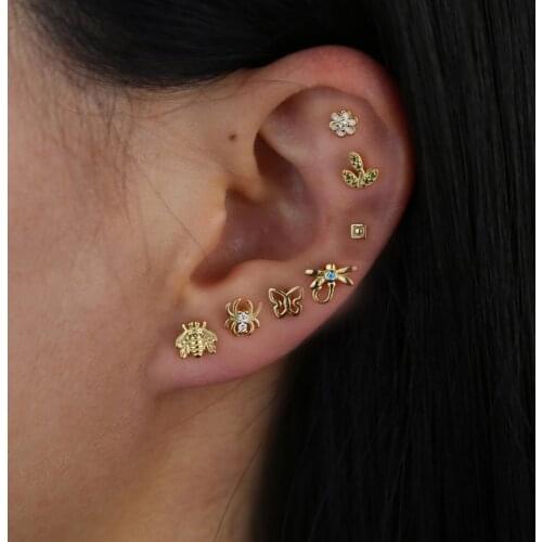 Minimalist 925 Sterling silver small mini butterfly ladybird spider dragonfly stud earrings cartilage piercing earring jewelry