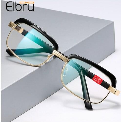 Elbru Men Women Metal Frame Reading Glasses Blue Film Glass Lens Eyeglasses Full Frame Presbyopic Spectacles Diopters +1.0 +4.0