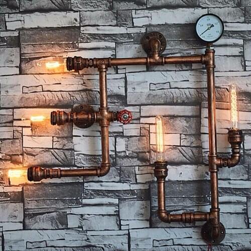 5 Lights Nordic Industrial Style Metal Water Pipe Wall Light American Country Loft Wall Lamp E27 Edison Vintage Bar Cafe Sconce
