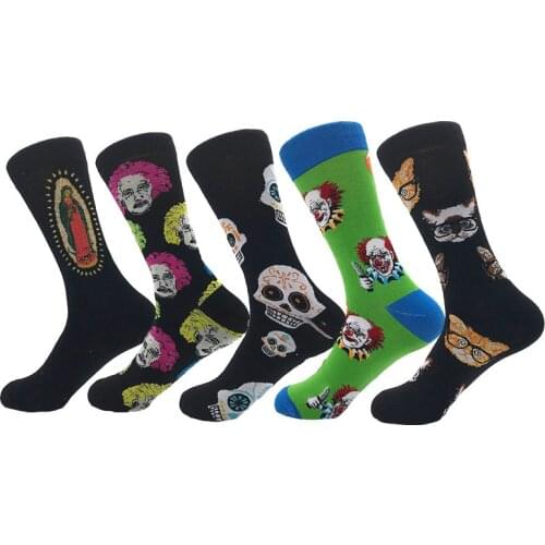 Autumn and winter mens socks pure cotton European and American cartoon animal characters art tube socks factory direct sales