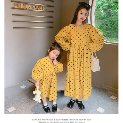 Mom And Daughter Matching Clothes Dress Korean Casual Loose Dots Dress For Mother And Daughter Family Look Mother Daughter