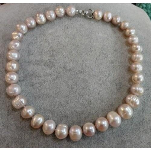 Wedding Woman Jewelry 18'' 12-15mm Light Purple Read Pearl Choker Necklace Natural Freshwater Pearl Handmade