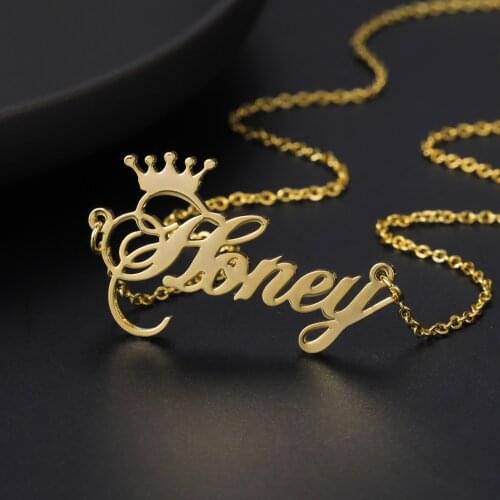Personalized Crown Name Custom Necklace Stainless Steel 18 K Gold Nameplated Necklaces Jewelry Gift For Women Birthday Gift