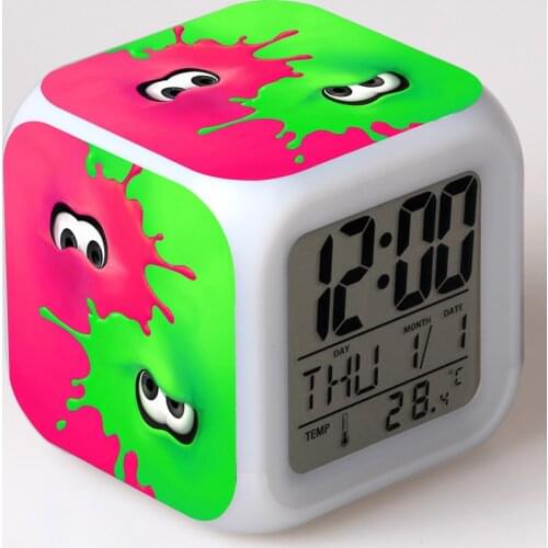 Splatoon Cartoon toys Digital Clock Desk Night Wake Up Kids Alarm Clock LED Color Changing Light Glowing Gift Electronic Reveil