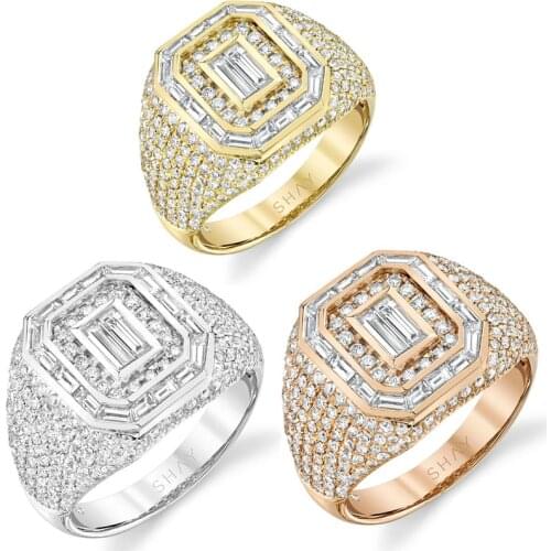 Punkboy Luxury Men Ring for Party 3 Colors Full Dazzling Bling Iced Out Cubic Zircon Crystal Micro Paved CZ Rings Gift Jewelry