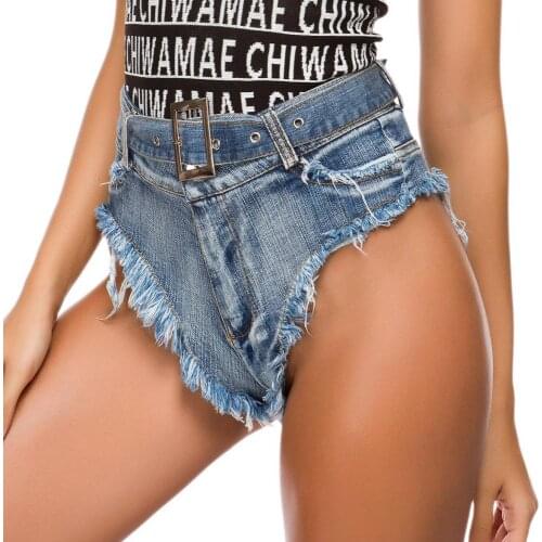 Sexy Women Summer Beach Denim Hot Shorts Womens sexy Hole Mini Micro Denim Jeans Shorts Ultra Low waist club Shorts with belt