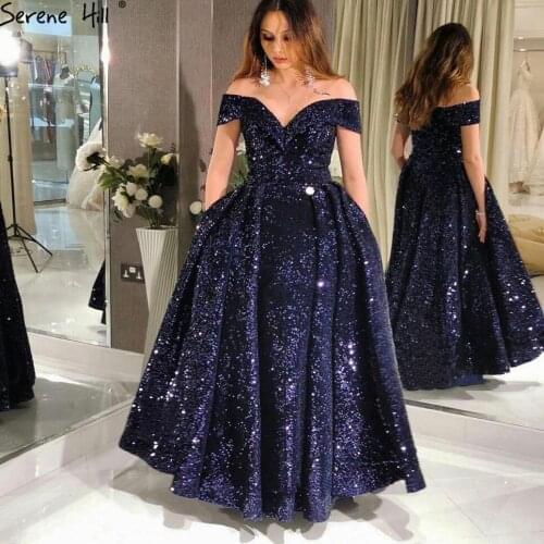 Serene Hill Blue Sweetheart Floor Length Sexy Evening Dress 2020 Sequins Sparkle A-Line Formal Party Gown CHA2291