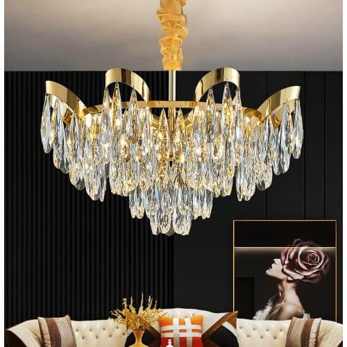YOOGEE Modern Crystal Chandelier for Dining Room Luxury Gold Lamp Living Bedroom Suspension Ceiling Lights Simpl Dimmer Light