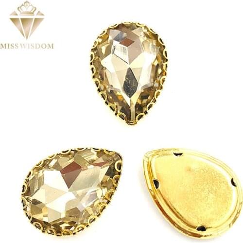 10X14/13x18mm light coffee glass crystal sew on rhinestones water drop gold bottom lacy shape claws Diy clothing accessories