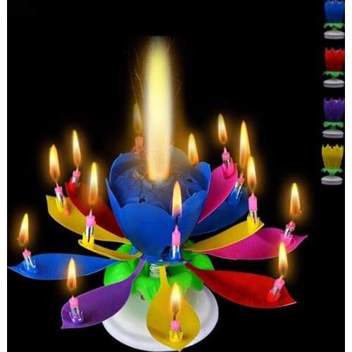 DIY Cake Candle Musical Candle Lotus Flower Party Gift Art Happy Birthday Candle Lights Kids Party Cake Decoration Candles