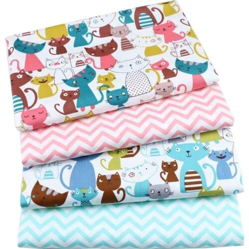 Syunss Pink Blue Cat Wave Printed cotton fabric for DIY bedding apparel the cloth patchwork baby dress handwork tissus Tecido