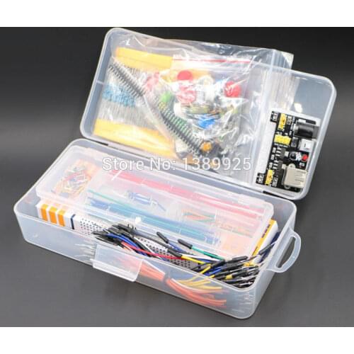 Generic parts package + 3.3V/5V power module+MB-102 830 points Breadboard +65 Flexible cables+ jumper wire box