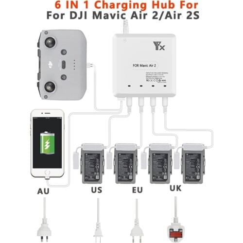 DJI Mavic Air 2 /2S Drone 6 in 1 Battery Charger with USB Port Remote Control Charging Hub Multi Charger Drone Accessories