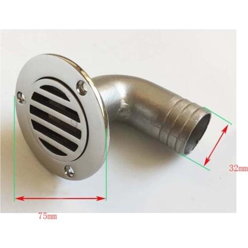 32mm 90 Deg Mirrored Boat Deck Drain Stainless Steel Marine Hardware Parts