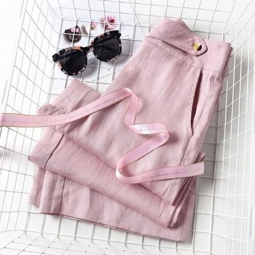 Womens pants womens joggers womens pants loose and thin spring and summer new linen high waist wide leg casual trousers