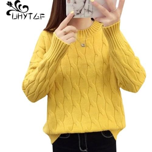 UHYTGF Women Turtleneck Sweater Solid color Wild loose plus size top Knit pullover warm autumn sweater female swetry damskie 246