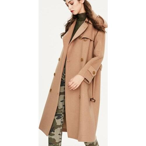 2020 Autumn Winter Woolen Classic Overcoat Double Breasted Belt Elegant Long Coat Jacket Women Streetwear