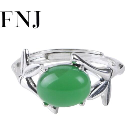 FNJ Green Chalcedony Ring 925 Silver New Original S925 Sterling Silver Rings for Women Jewelry Adjustable size