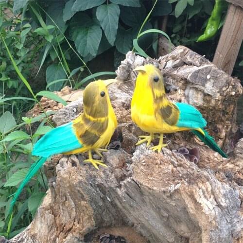 2 pieces a lot new simulation yellow&green bird models foam&furs bird dolls gift about 22cm 1500
