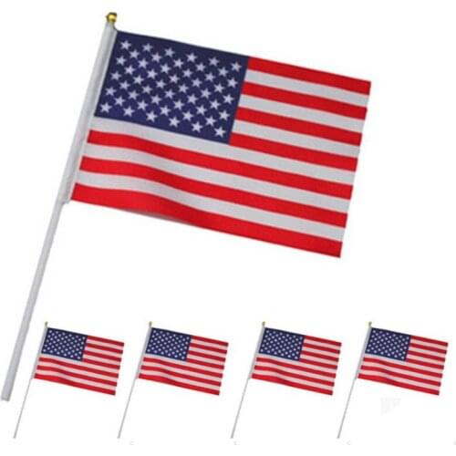 2000pcs Hand Held Stick Flags On Wood Stick Polyester Usa American Flag Stars Stripes Festival Party Supplies JF