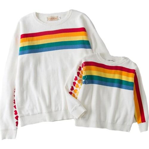 2020 Family Clothing Autumn Fall Mom Daughter Family Clothes Rainbow Sweater Knitwear Sweater Pullover Mom Son Keep Warm Clothes