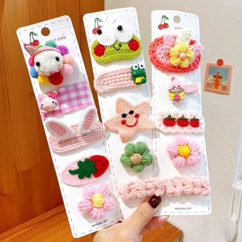 5 Pcs/Set Children Cute Catton Cartoon Flower Scrunchies Rubber Bands Hairpins Baby Girls Soft Hair Clips Kids Hair Accessories