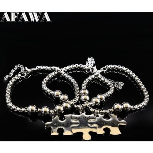 3PCS We Will Always Be Connected Stainless Steel Bracelet Women Silver Color Puzzle Best Friend Bracelet Jewelry pulsera B17983
