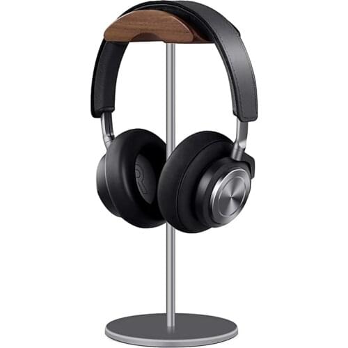 Headset Holder with Solid Metal Stand Black Walnut Wood & Aluminum Headphone Nature Walnut Gaming Base for Table Desk Display