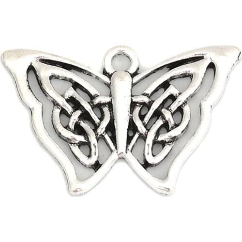 DoreenBeads Hollow Butterfly Animal Charms Zinc Based Alloy Celtic Knot Pendants Antique Silver Color 33* 21mm For DIY , 20 PCs