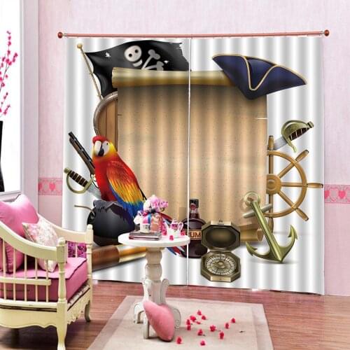 Photo Custom 3D parrot Curtain with Pirate essential Curtain Digital Print For Childrens room Bedroom Blackout Window Drapes