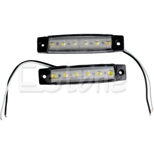 2X 6-LED Bus Van Boat Truck Trailer Side Marker Tail Light Lamp 12V White