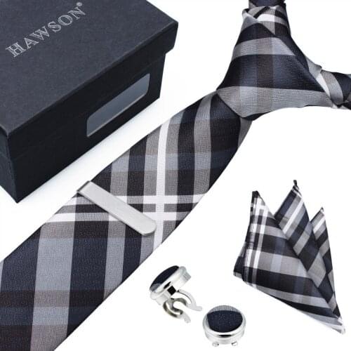 HAWSON New-fashioned Multi-color Mens Neck Tie Send with Tie Pin Pocket Square & Button Cover Cuff Link in Gift Box for Wedding