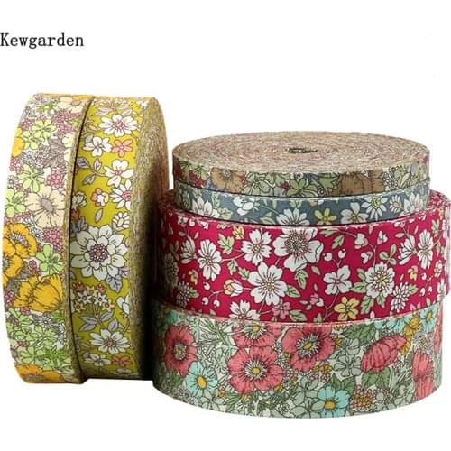Kewgarden Print Floral Fabric Layering Cloth Ribbon 1.5" 38mm 25mm 10mm Handmade Tape DIY Bow Corsage Accessories 10 Meters
