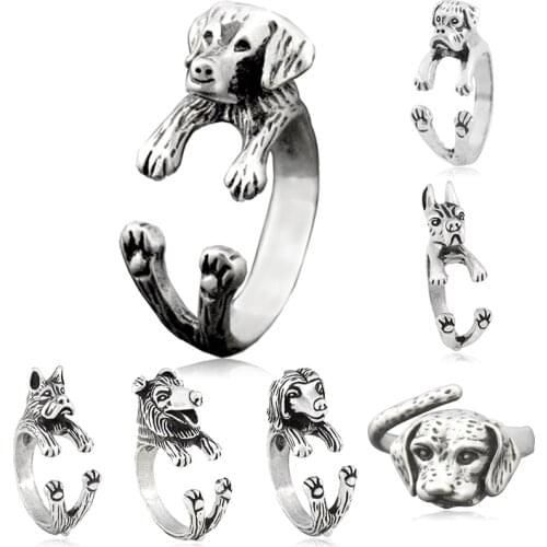 Fei Ye Paws Retro Punk Labrador Retriever Dog Wrap Rings For Women Anel Midi Finger Animal Pet Puppy Ring Men Friends Jewelry