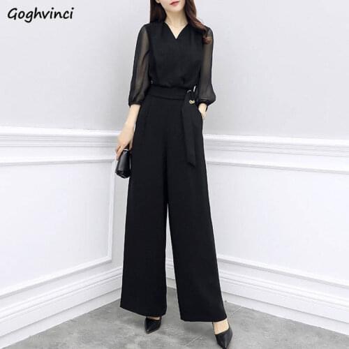 Plus Size 3XL Jumpsuits Womens Solid High Waist Sashes Full Length Leisure Spring Summer Elegant OL Daily Womens Korean Style