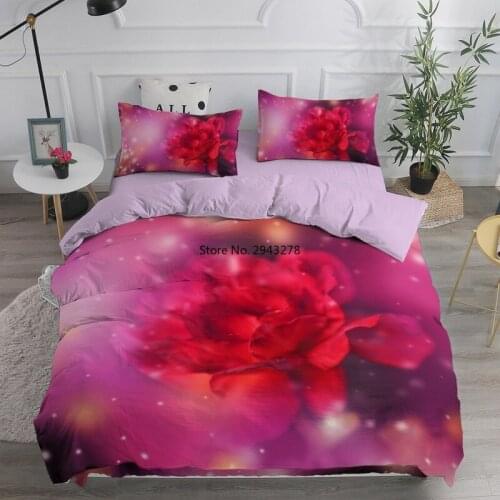 3D Bedding Set Custom Single Double Queen Size 2/3PCS Duvet Cover Set Comforter/Quilt Pillow Case Pink Rose Flowers Home Textile