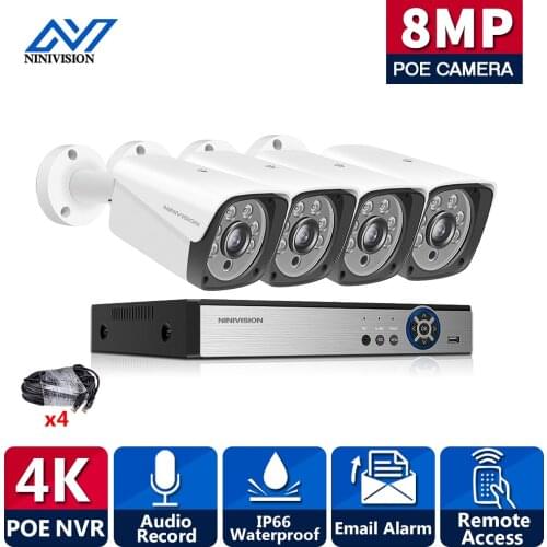 4K CCTV Video Surveillance Kit 4CH POE NVR 8MP Outdoor Waterproof POE IP Cameras Audio Record H.265 Security Camera System set
