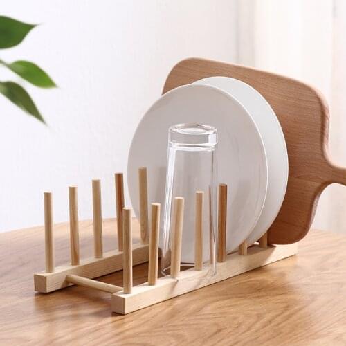 Creative Wood Plate Drain Drying Rack Pot Lid Dish Bowl Cup Display Holder Book Storage Shelf Kitchen Canteen Organizer Tools